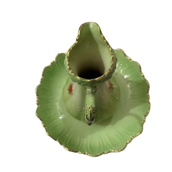 Vintage Antique Green Floral Pitcher and Wash Basin with Gold Trim 1950s - Picture 6 of 16